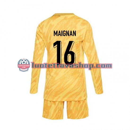 Lapset Ranska Maalivahdin Mike Maignan 16 Euro 2024 Keltainen Pitkähihainen Fanipaita ,Koti