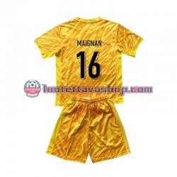 Lapset Ranska Maalivahdin Mike Maignan 16 Euro 2024 Keltainen Lyhythihainen Fanipaita ,Koti