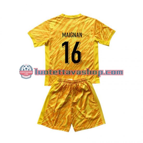 Lapset Ranska Maalivahdin Mike Maignan 16 Euro 2024 Keltainen Lyhythihainen Fanipaita ,Koti