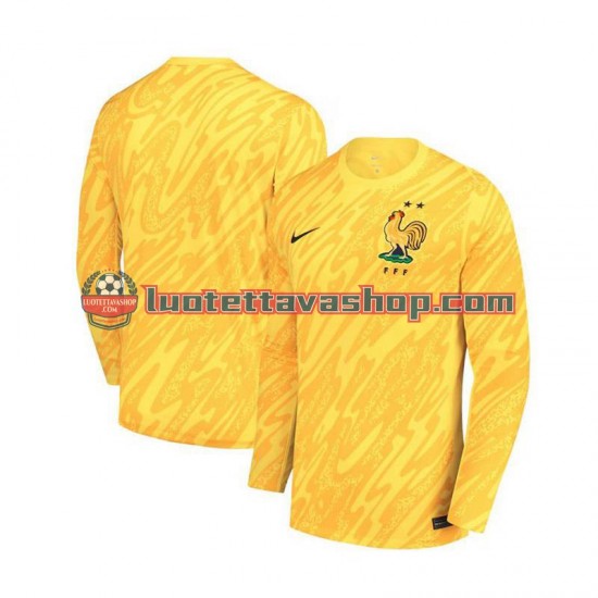 Miehet Ranska Maalivahdin Euro 2024 Keltainen Pitkähihainen Fanipaita ,Koti