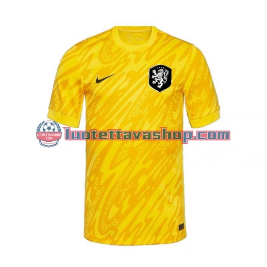 Miehet Alankomaat Maalivahdin Euro 2024 Keltainen Lyhythihainen Fanipaita ,Vieras