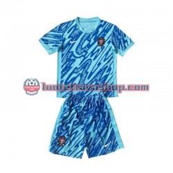 Lapset Portugali Maalivahdin Euro 2024 Sininen Lyhythihainen Fanipaita ,Kolmas