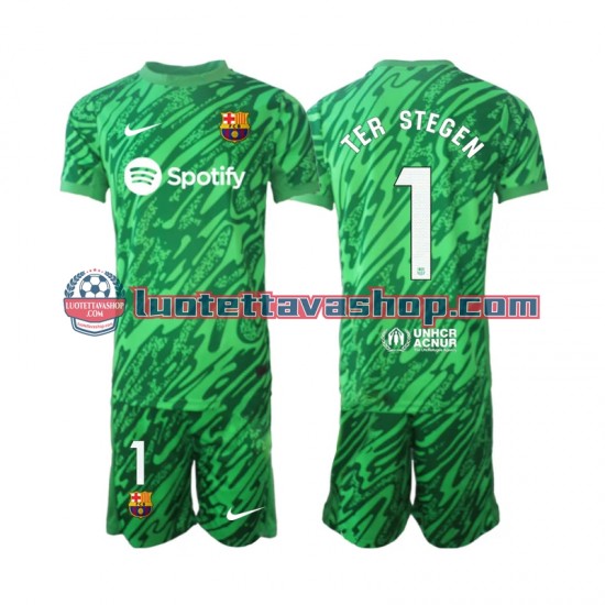 Lapset FC Barcelona Maalivahdin Ter Stegen 1 2024-2025 Vihreä Lyhythihainen Fanipaita ,Koti