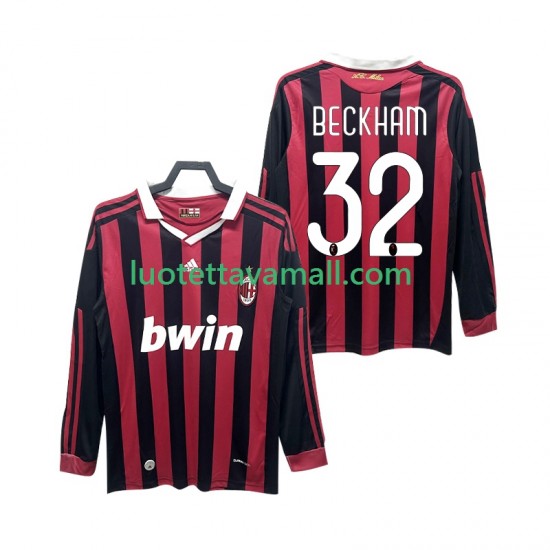 Miehet AC Milan BECKHAM 32 Retro 2009 2010 Pitkähihainen Fanipaita ,Koti
