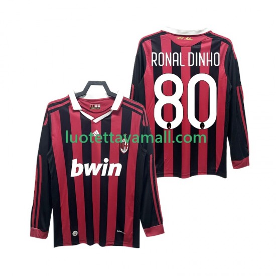 Miehet AC Milan RONALDINHO 80 Retro 2009 2010 Pitkähihainen Fanipaita ,Koti