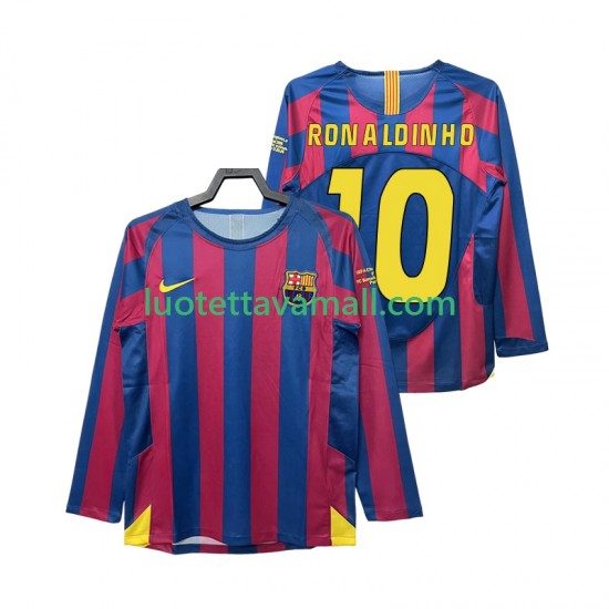 Miehet FC Barcelona RONALDINHO 10 Retro Champions League 2005 2006 Pitkähihainen Fanipaita ,Koti