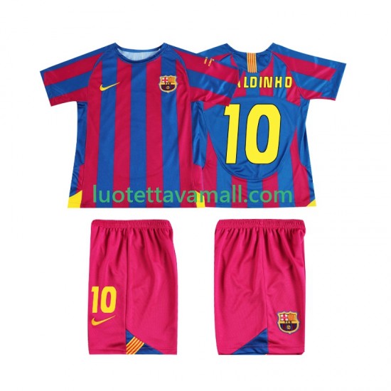 Lapset FC Barcelona RONALDINHO 10 Retro Champions League 2005 2006 Lyhythihainen Fanipaita ,Koti