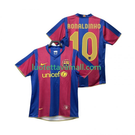 Miehet FC Barcelona RONALDINHO 10 Retro 2007 2008 Lyhythihainen Fanipaita ,Koti