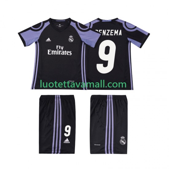 Lapset Real Madrid BENZEMA 9 Retro 2016 2017 Lyhythihainen Fanipaita ,Kolmas