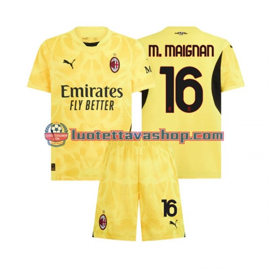 AC Milan Goalkeeper Mike Maignan 16 Children Away Football Shirts 2024-2025 Short Sleeves