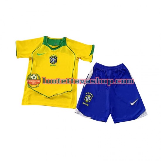 Brazil Children Retro Home Football Shirts 2004 Short Sleeves