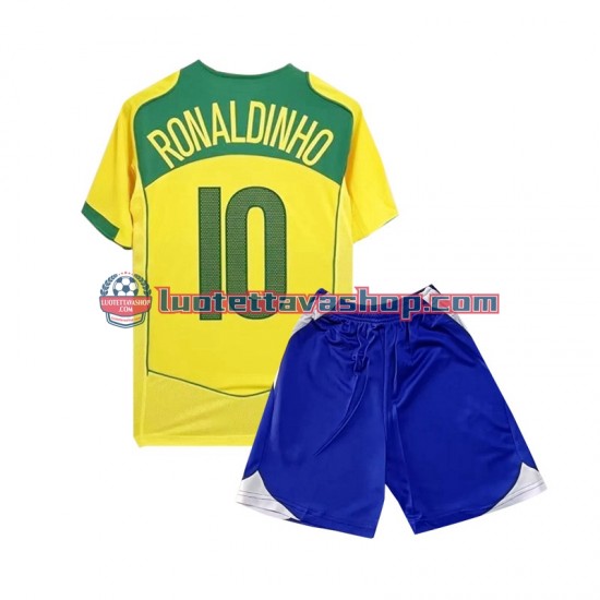 Brazil Ronaldiho 10 Children Retro Home Football Shirts 2004 Short Sleeves