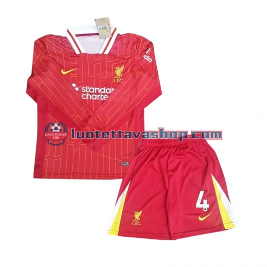 Liverpool Virgil 4 Children Home Football Shirts 2024-2025 Long Sleeves