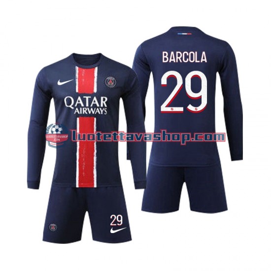 Paris Saint Germain Bradley Barcola 29 Children Home Football Shirts 2024-2025 Long Sleeves