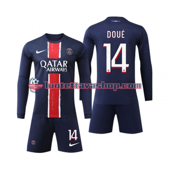 Paris Saint Germain D Doue 14 Children Home Football Shirts 2024-2025 Long Sleeves