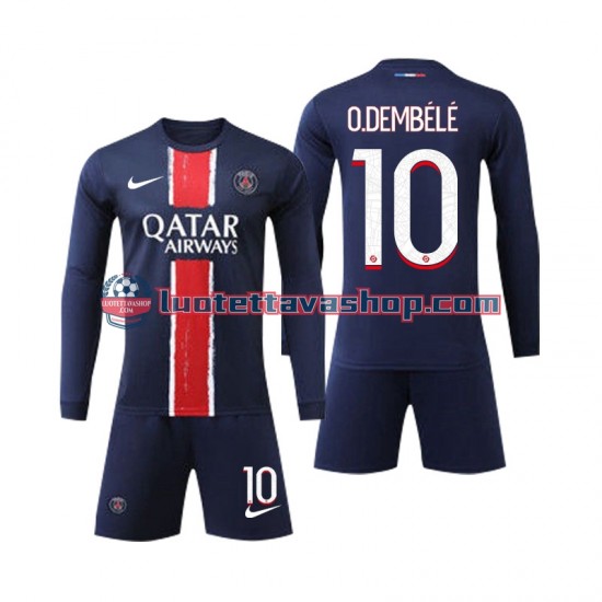 Paris Saint Germain O Dembele 10 Children Home Football Shirts 2024-2025 Long Sleeves