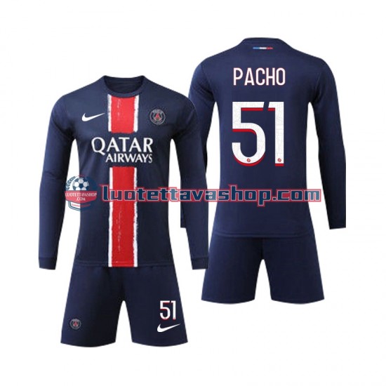 Paris Saint Germain Pacho 51 Children Home Football Shirts 2024-2025 Long Sleeves