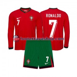 Portugal Ronaldo 7 Children Home Football Shirts Euro 2024 Long Sleeves
