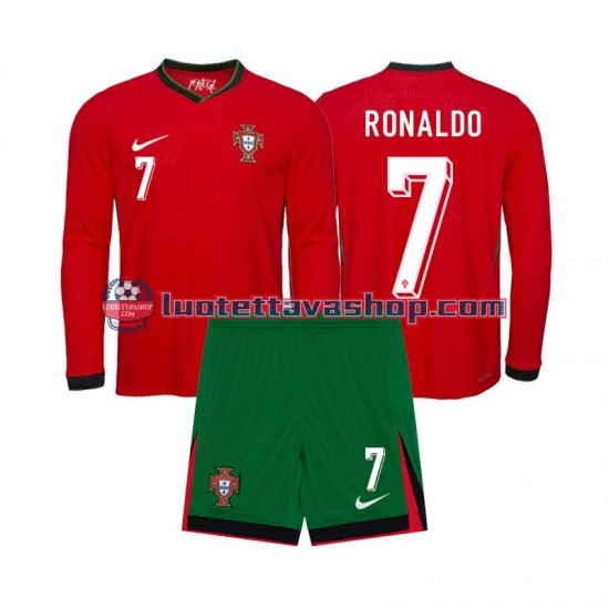 Portugal Ronaldo 7 Children Home Football Shirts Euro 2024 Long Sleeves