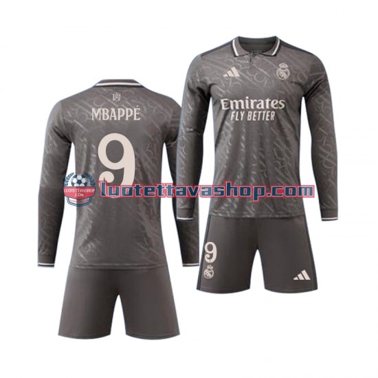 Real Madrid Kylian Mbappe 9 Children Third Football Shirts 2024-2025 Long Sleeves