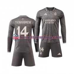 Real Madrid Tchouameni 14 Children Away Football Shirts 2024-2025 Long Sleeves