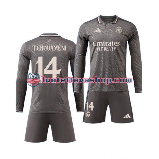 Real Madrid Tchouameni 14 Children Away Football Shirts 2024-2025 Long Sleeves