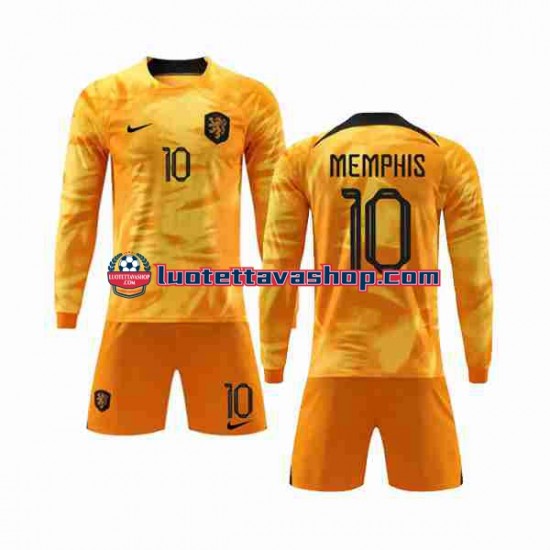 Lapset Alankomaat Memphis 10 World Cup 2022 Pitkähihainen Fanipaita ,Koti