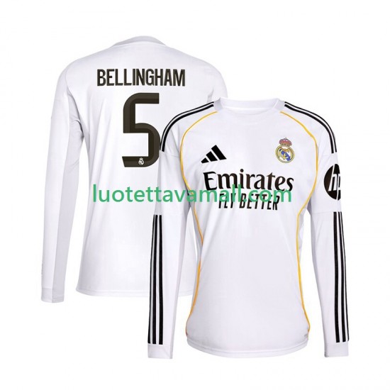 Miehet Real Madrid Jude Bellingham 5 2025-2026 Pitkähihainen Fanipaita ,Koti