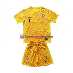 Lapset Kroatia Maalivahdin DOMINIK LIVAKOVIC 1 Euro 2024 Keltainen Lyhythihainen Fanipaita ,Koti