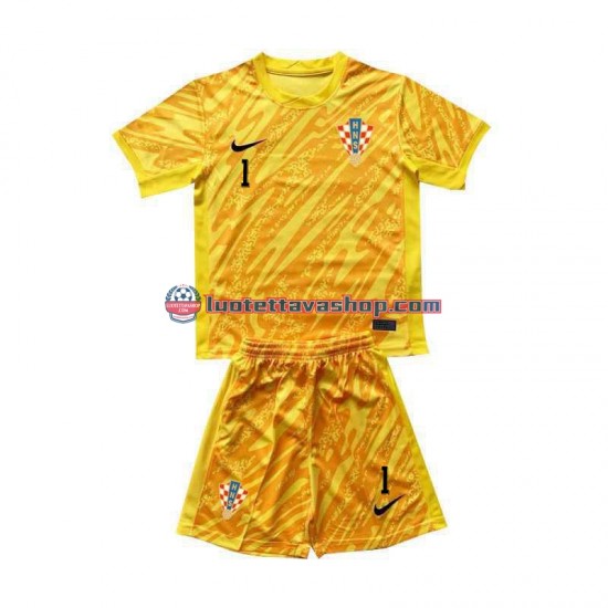 Lapset Kroatia Maalivahdin DOMINIK LIVAKOVIC 1 Euro 2024 Keltainen Lyhythihainen Fanipaita ,Koti