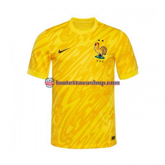 Miehet Ranska Maalivahdin Euro 2024 Keltainen Lyhythihainen Fanipaita ,Koti