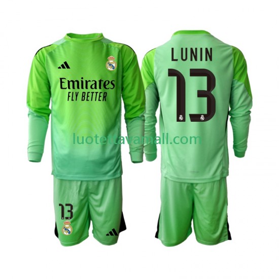 Lapset Real Madrid Maalivahdin Andriy Lunin 13 2025-2026 Pitkähihainen Fanipaita ,Vieras
