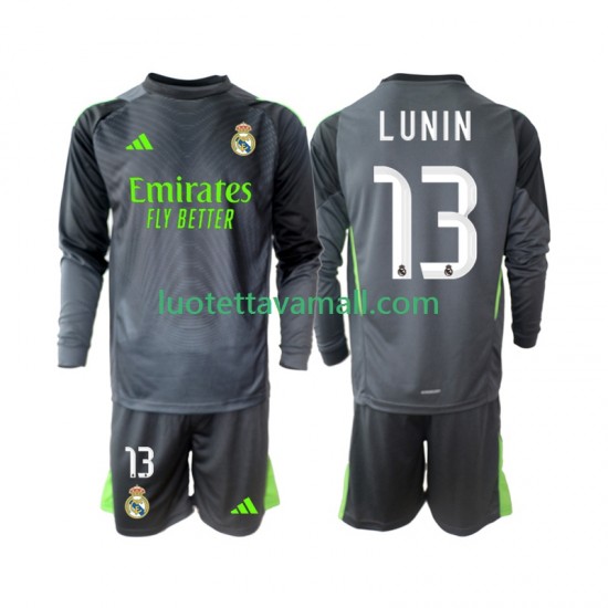 Lapset Real Madrid Maalivahdin Andriy Lunin 13 2025-2026 Pitkähihainen Fanipaita ,Kolmas
