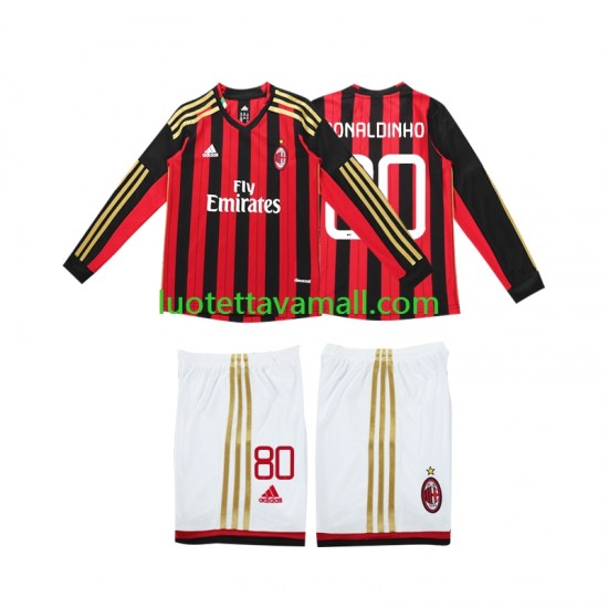 Lapset AC Milan RONALDINHO 80 Retro 2013 2014 Pitkähihainen Fanipaita ,Koti