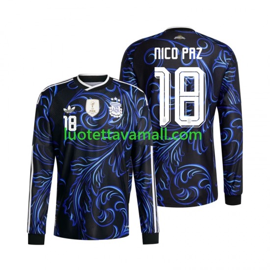 Miehet Argentiina Nico Paz 18 World Cup 2026 Pitkähihainen Fanipaita ,Vieras