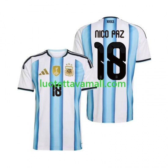 Miehet Argentiina Nico Paz 18 World Cup 2026 Lyhythihainen Fanipaita ,Koti