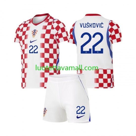 Lapset Kroatia Luka Vuskovic 22 World Cup 2026 Lyhythihainen Fanipaita ,Koti