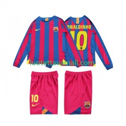 Lapset FC Barcelona RONALDINHO 10 Retro 2005 2006 Pitkähihainen Fanipaita ,Koti