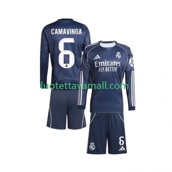 Lapset Real Madrid Camavinga 6 2025-2026 Pitkähihainen Fanipaita ,Vieras