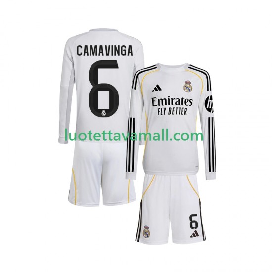 Lapset Real Madrid Camavinga 6 2025-2026 Pitkähihainen Fanipaita ,Koti