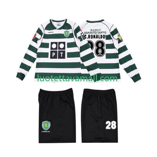 Lapset Sporting CP Cristiano Ronaldo 28 Retro 2001 2003 Pitkähihainen Fanipaita ,Koti