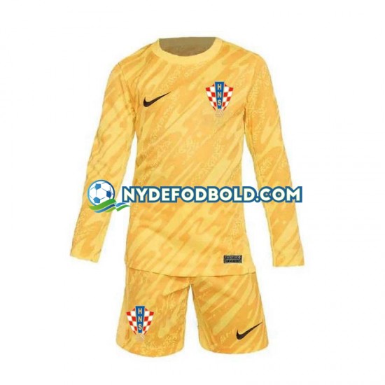 Lapset Kroatia Maalivahdin Euro 2024 Keltainen Pitkähihainen Fanipaita ,Koti