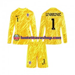 Lapset Kroatia Maalivahdin DOMINIK LIVAKOVIC 1 Euro 2024 Pitkähihainen Fanipaita ,Koti