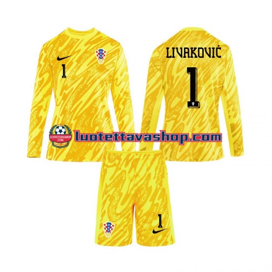 Lapset Kroatia Maalivahdin DOMINIK LIVAKOVIC 1 Euro 2024 Pitkähihainen Fanipaita ,Koti